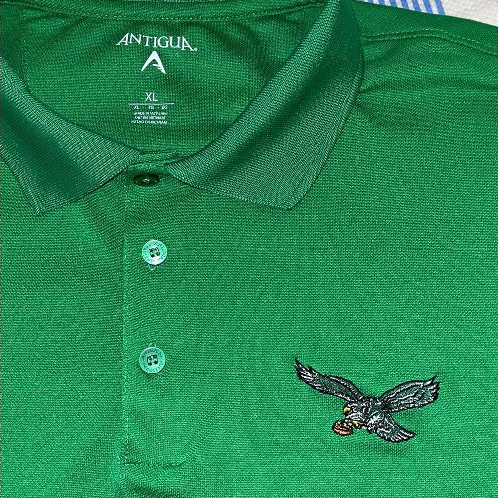 Philadelphia Eagles Antigua Kelly Green retro golf polo shirt XL vintage style - Picture 2 of 5
